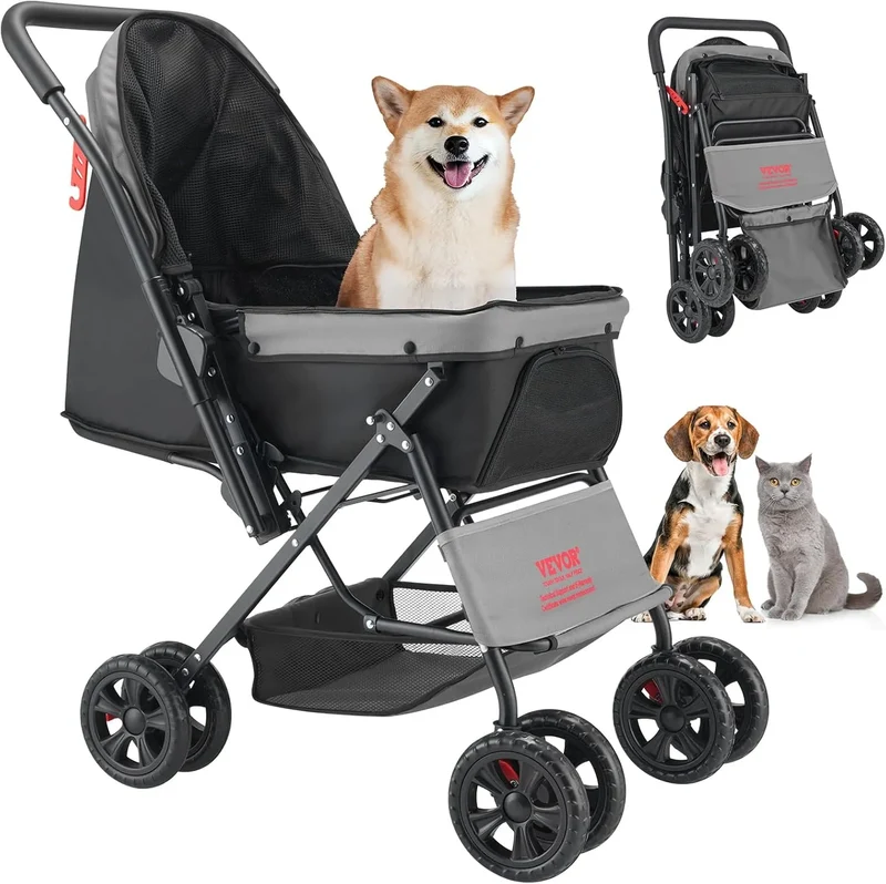 Foldable Pet Stroller - Black/Gray