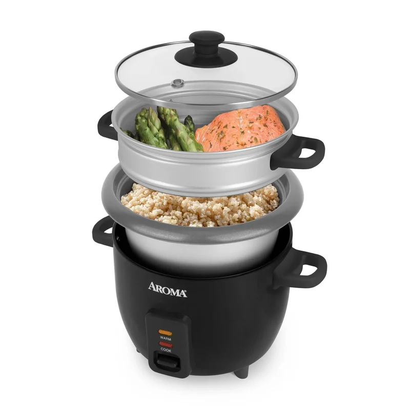 6 Cup Rice Cooker with Outer Steam Tray - Black