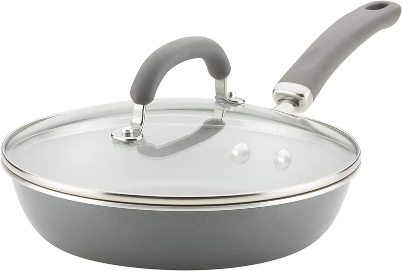 Create Delicious Nonstick Deep Frying Pan with Lid - 9.5 Inch - Gray