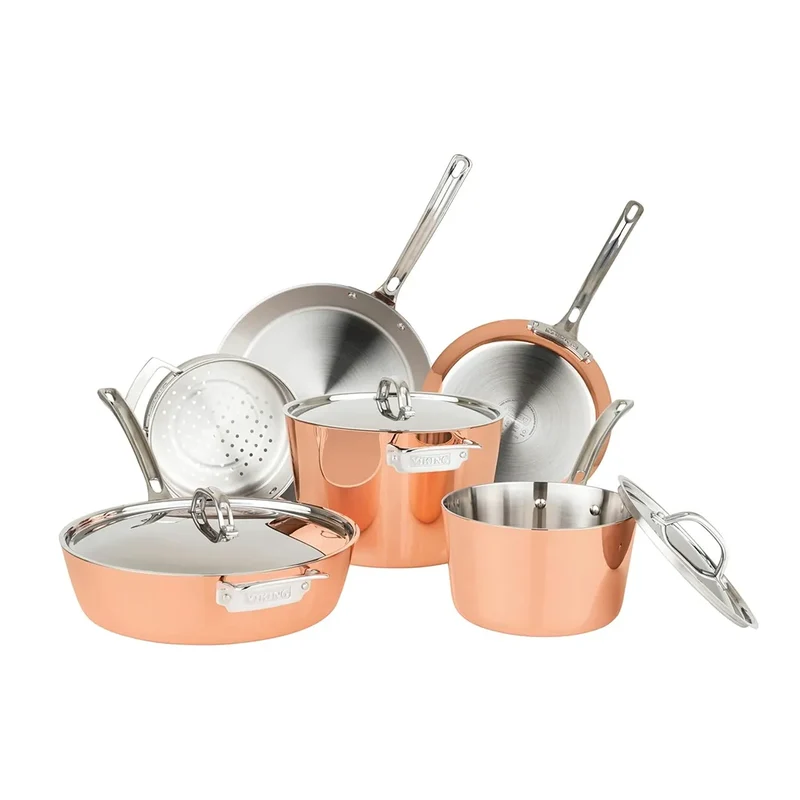 Contemporary 4-Ply Copper Cookware Set - 9 Piece