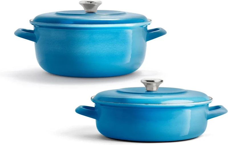3.7QT & 5.5QT Dutch Ovens with Lids, 4 Piece Cookware Set - Caribbean Blue