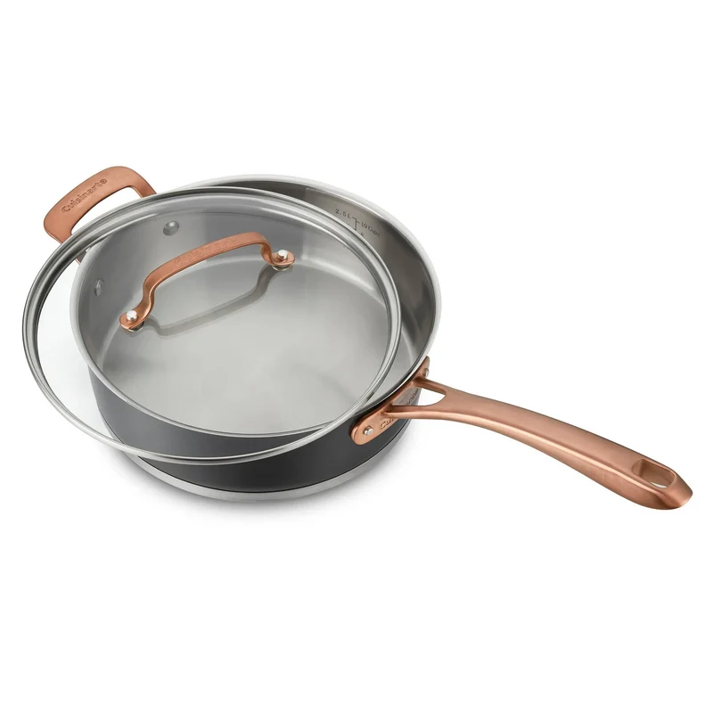 3.5qt Matte Black Stainless Saute Pan with Cover Blush Bronze and Helper Handle