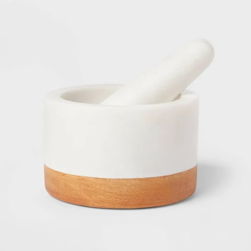 Marble And Wood Mortar And Pestle