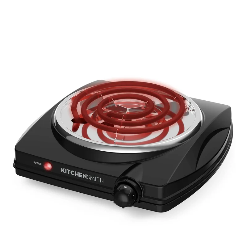 KitchenSmith Single Coil Burner - 1000W Compact Metal Cooktop Accessory