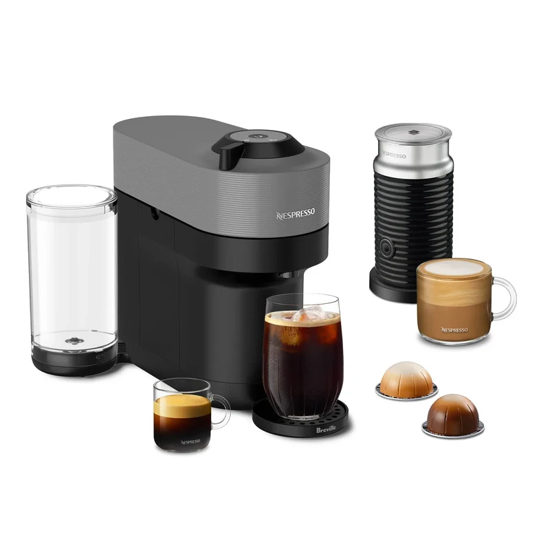 Vertuo Pop+ Coffee and Espresso Maker by Breville with Milk Frother, Dark Gray: Capsule System, 1 Cup Capacity