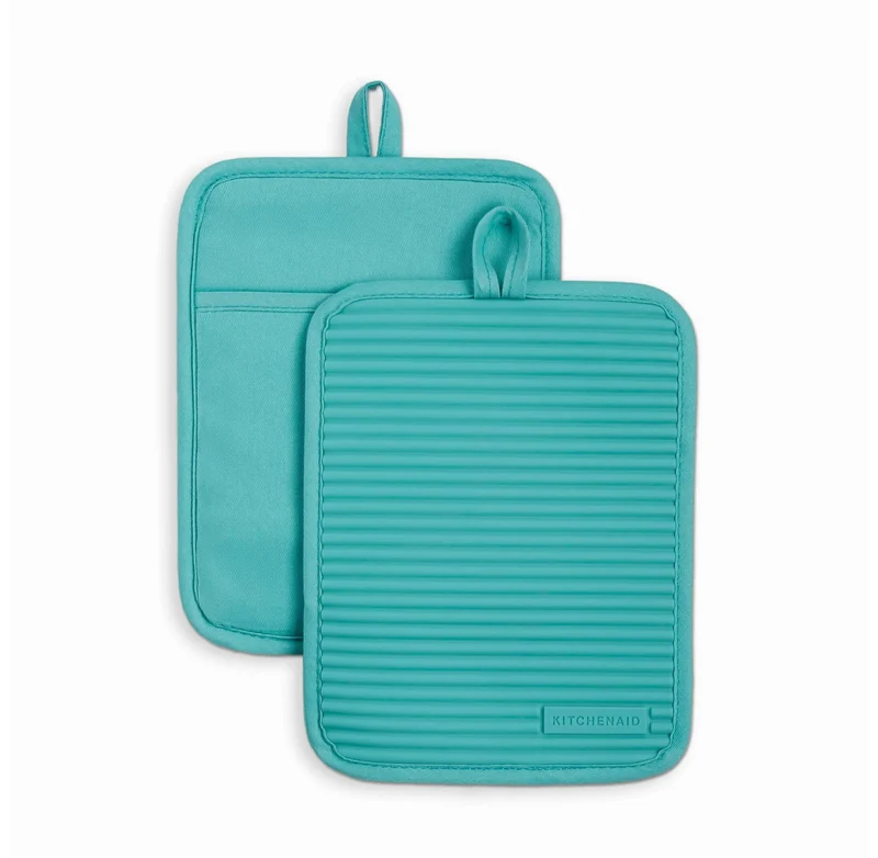 Silicone Ribbed Pot Holders - Blue - 2-Pack