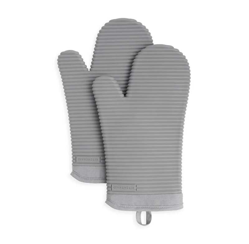 2pk Silicone Ribbed Oven Mitts- Gray