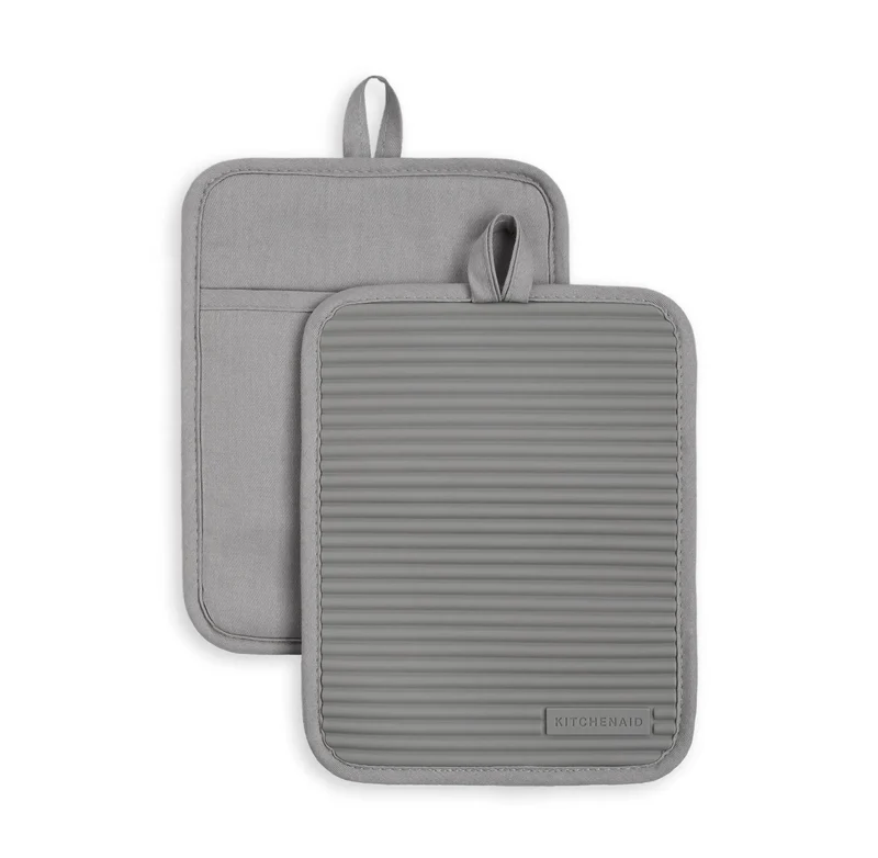 KitchenAid 2pk Silicone Ribbed Pot Holders Gray