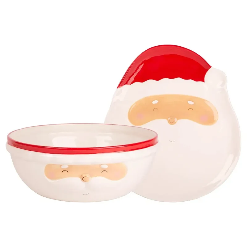 Set Of 2 Santa Face Serving Set