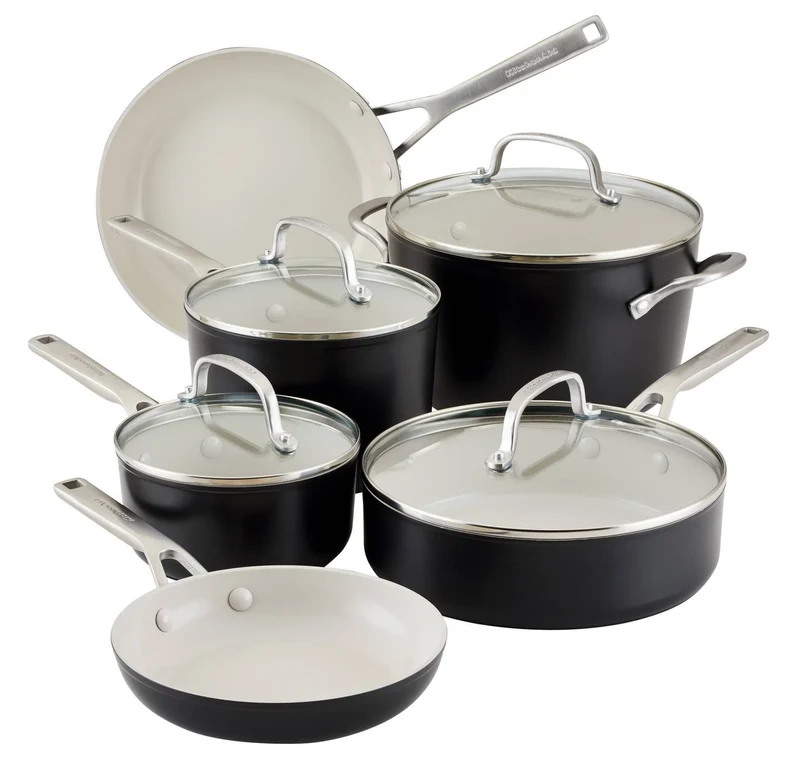 10-Piece Hard Anodized Ceramic Nonstick Cookware Set - Matte Black