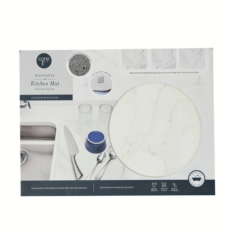 Quick Dry Diatomite Kitchen Mat with Non Slip Feet: White Dish Drying Mat, Hand Wash, 16"x12"