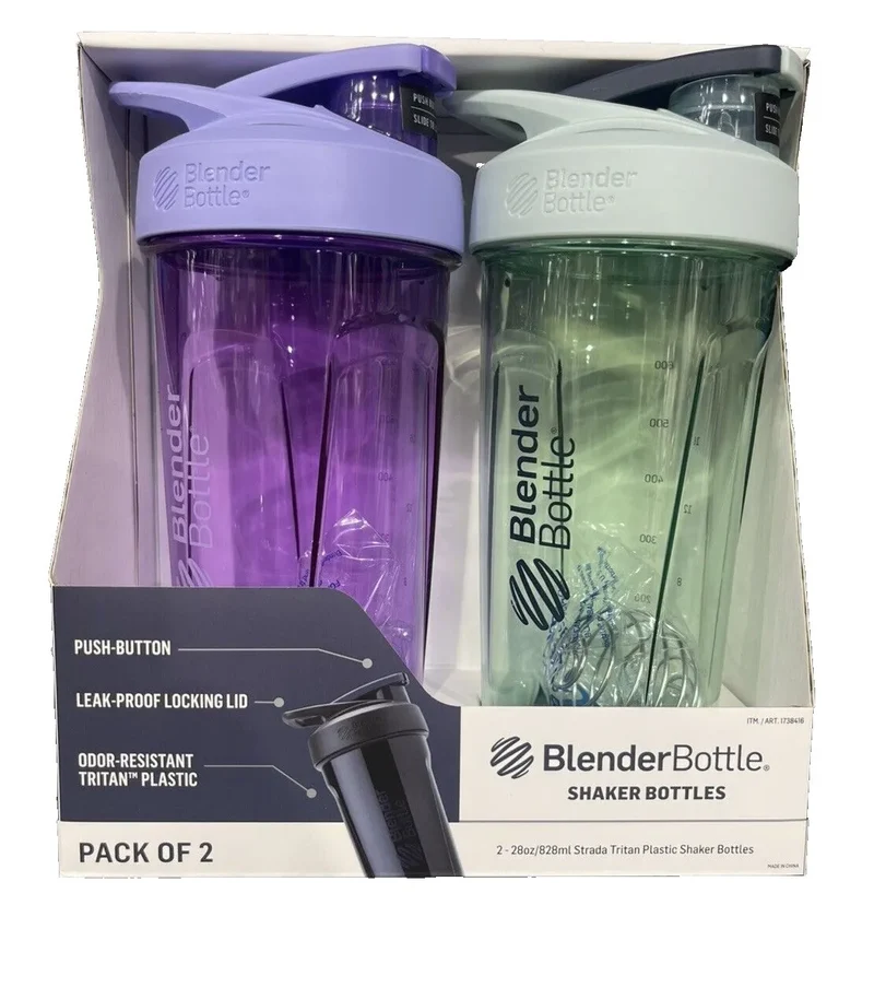 Blender Bottle Strada Shaker Bottle 28 Ounce - Black/White (2 Count)