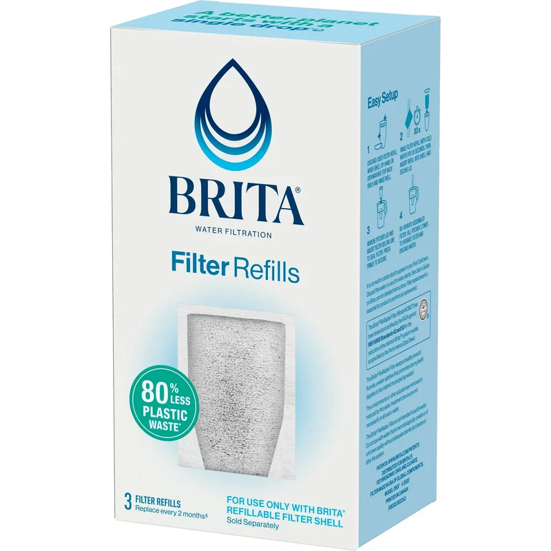 Refillable Replacement Water Filters for Water Pitchers and Dispensers - 3ct: Filters Chlorine, Cadmium, Mercury