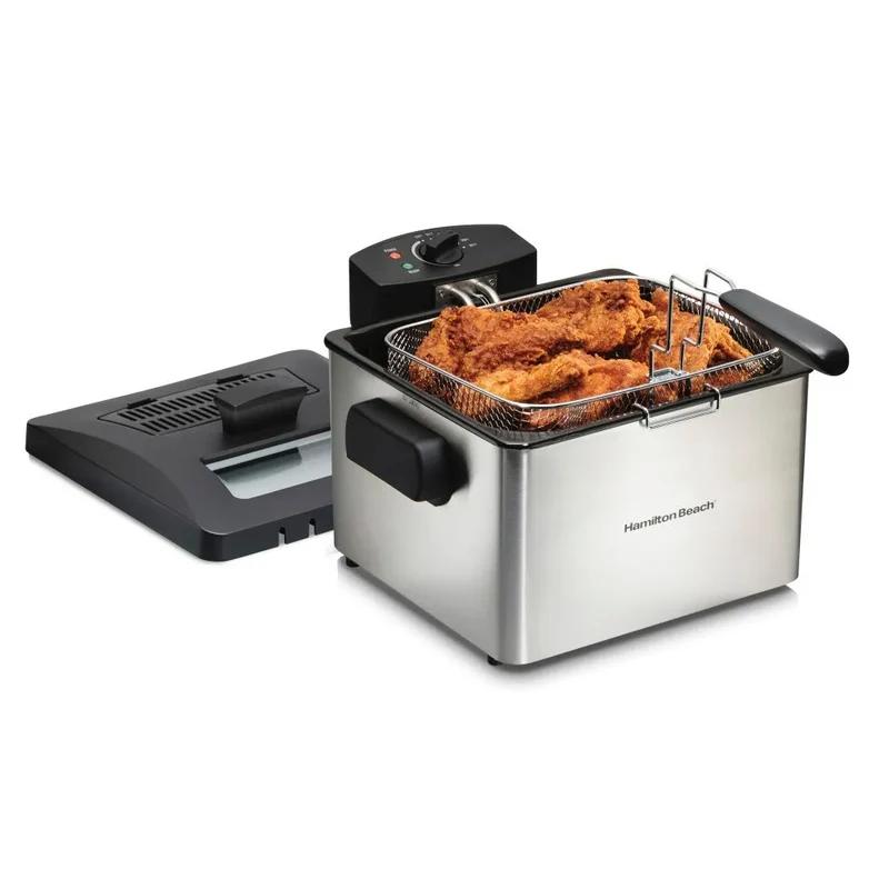 5.2qt Deep Fryer 35042: Aluminum Electric Oil Fryer, Dishwasher-Safe Parts, 1800W, Gray