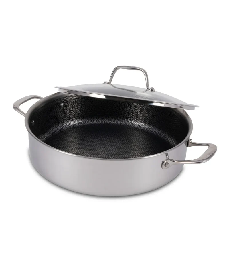 T-Fal Hybrid Mesh Stainless Steel 6 Quart Shallow Pan with Lid - Silver