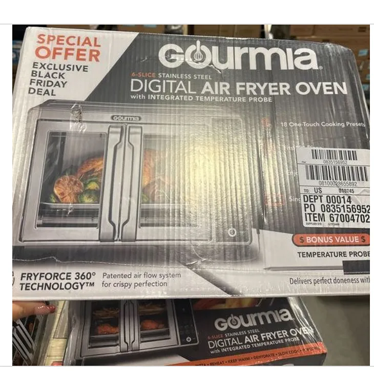 6-Slice Digital Air Fryer Oven with Integrated Probe - Silver