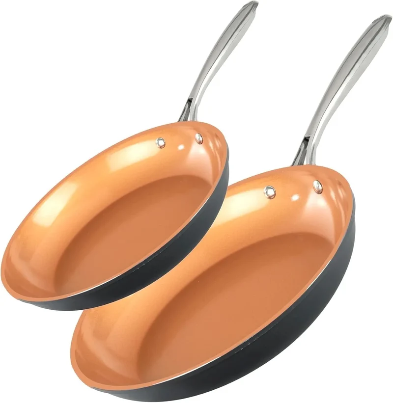 2 PK Non Stick Frying Pans Set for Cooking,10+11 Inch Nonstick Frying Pans with Ceramic Surface, Induction, Hard Anodized Frying Pans Nonstick Skillets, Oven/Dishwasher Safe, Copper