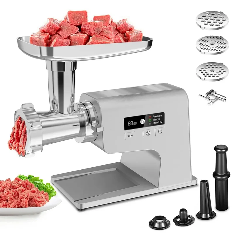 Meat Grinder, 2500W Electric Food Grinder Sausage Stuffer and Grinder with 3 Size Plates, Sausage Tube & Kubbe Kits