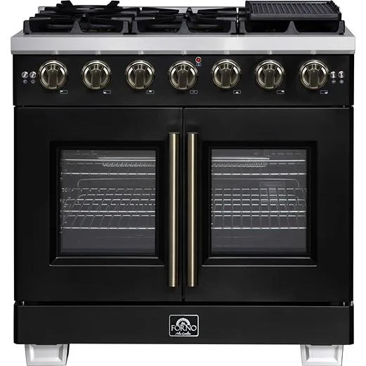 Forno Cuisinière à gaz autoportante de 36 pouces avec 6 brûleurs et porte française FFSGS6460-36BLK