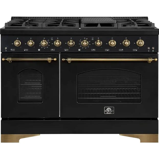Forno Cuisinière autoportante à gaz de 48 pouces avec 8 brûleurs et plaque chauffante FFSGS6219-48BLK