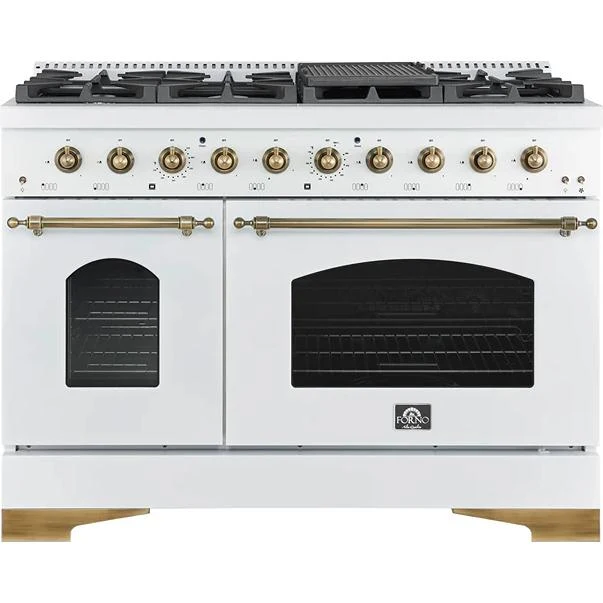 Forno Cuisinière autoportante à gaz de 48 pouces avec 8 brûleurs et plaque chauffante FFSGS6219-48WHT