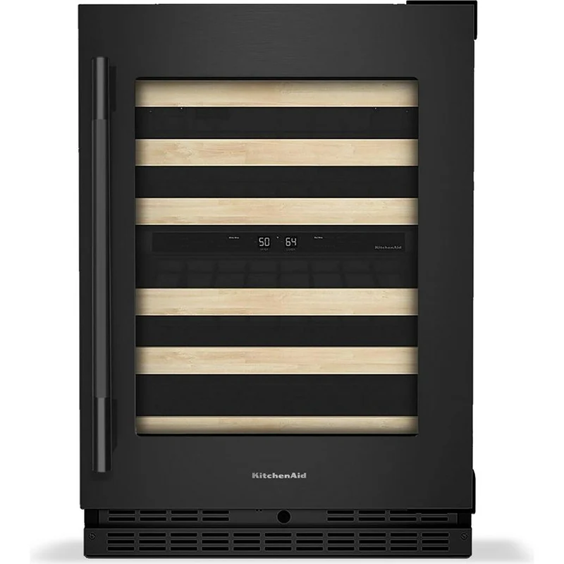 KitchenAid Cellier sous-comptoir de 46 bouteilles avec clayettes à façade en bois à extension complète KUWR524SBE