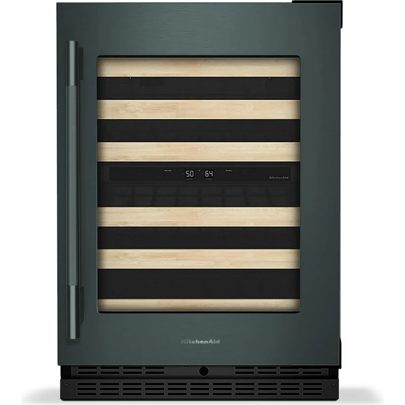 KitchenAid Cellier à vin sous-comptoir de 46 bouteilles avec clayettes à façade en bois à extension complète KUWR524SJP