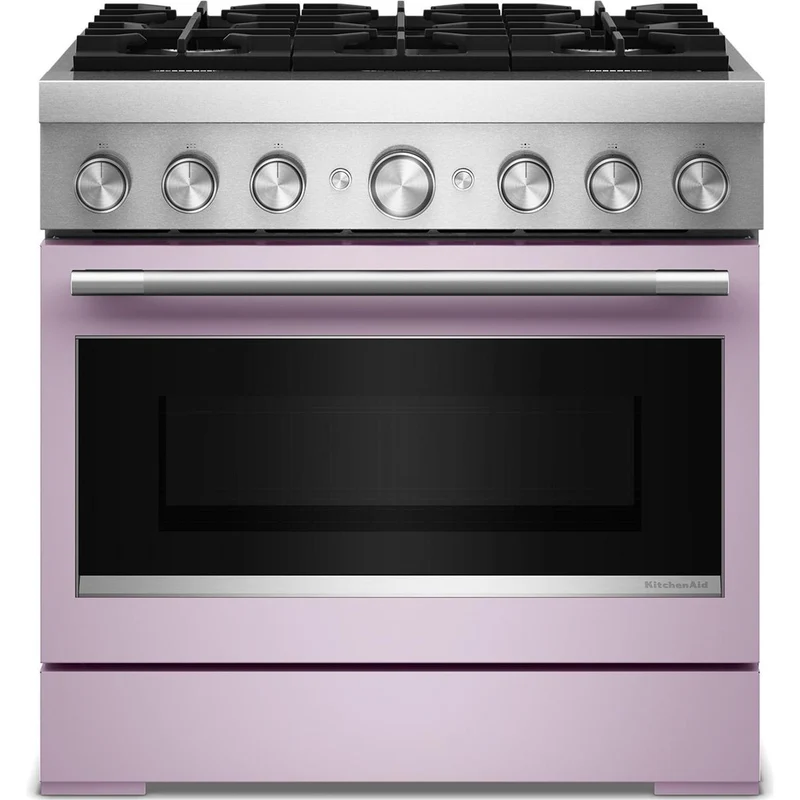 KitchenAid Cuisinière autoportante bi-énergie de style commercial de 36 pouces, 5,1 pi. cu. avec convection véritable Even-Heat™ KFDS936SWF