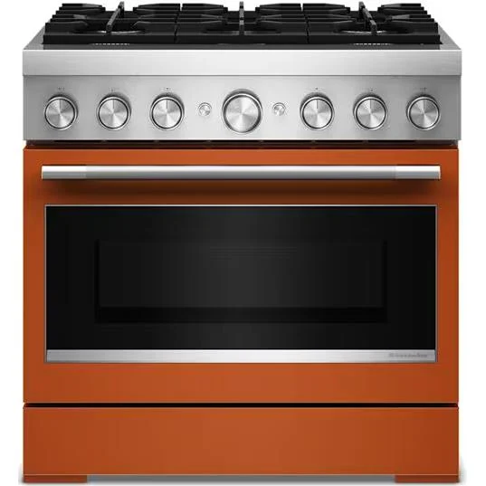 KitchenAid Cuisinière autoportante bi-énergie de style commercial de 36 pouces, 5,1 pi. cu. avec convection véritable Even-Heat™ KFDS936SSC