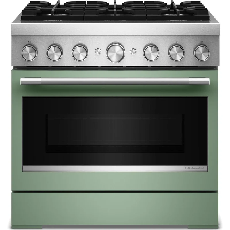 KitchenAid Cuisinière autoportante bi-énergie de style commercial de 36 pouces, 5,1 pi. cu. avec convection véritable Even-Heat™ KFDS936SDC