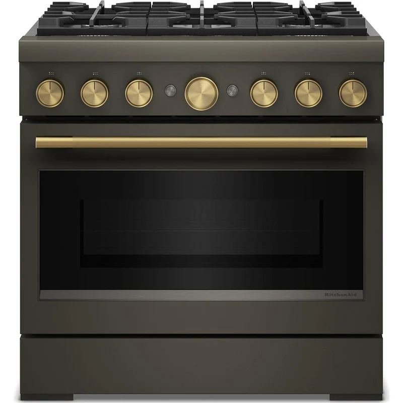 KitchenAid Cuisinière autoportante bi-énergie de style commercial de 36 pouces, 5,1 pi. cu. avec convection véritable Even-Heat™ KFDS936SBE