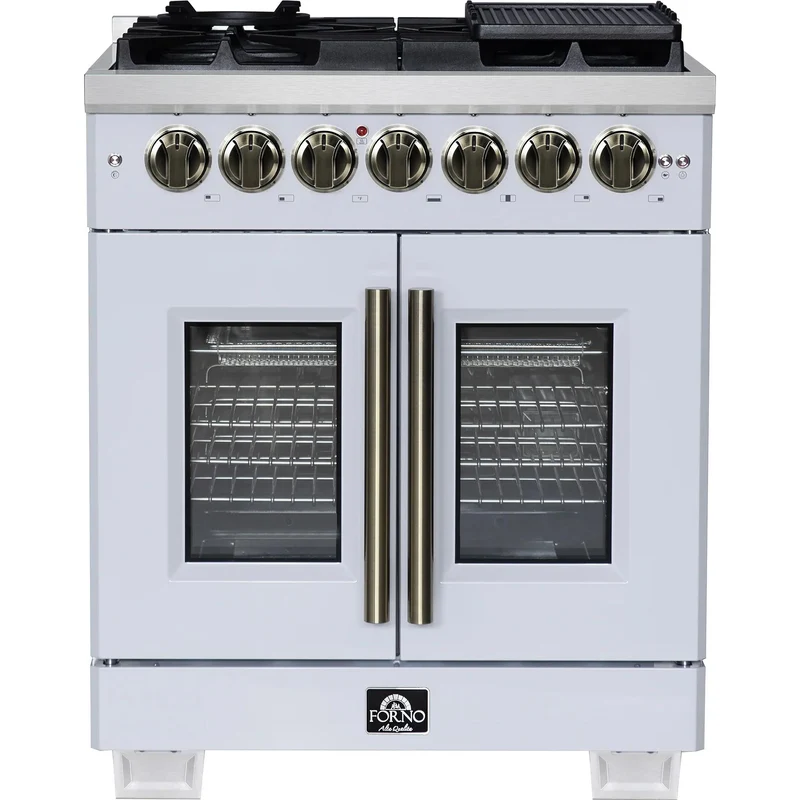 Forno Galiano Cuisinière autoportante bi-énergie à porte française de 36 po FFSGS6387-30WHT