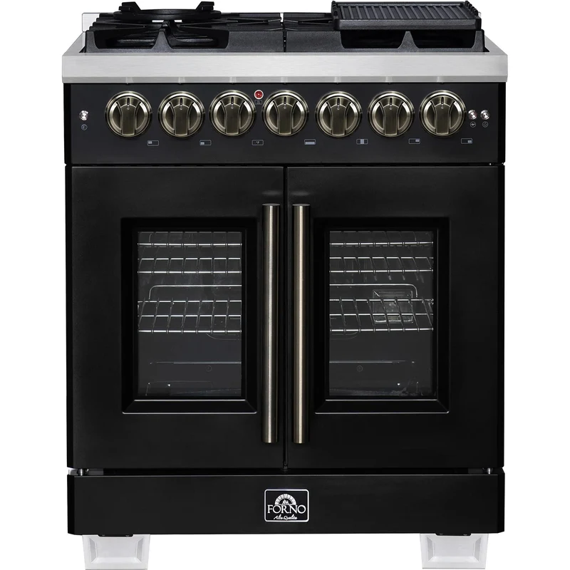 Forno Galiano Cuisinière autoportante bi-énergie à porte française de 36 po FFSGS6387-30BLK
