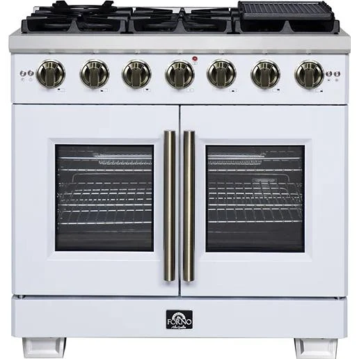 Forno Cuisinière à gaz autoportante de 36 pouces avec 6 brûleurs et porte française FFSGS6460-36WHT
