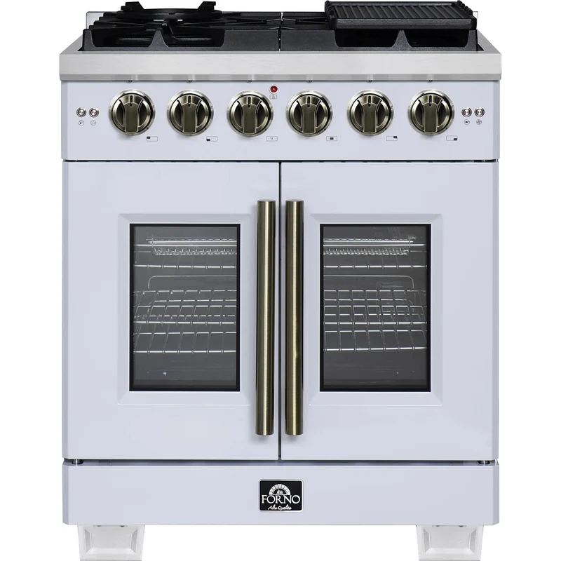 Forno Cuisinière à gaz autoportante Capriasca de 30 po avec portes françaises FFSGS6460-30WHT