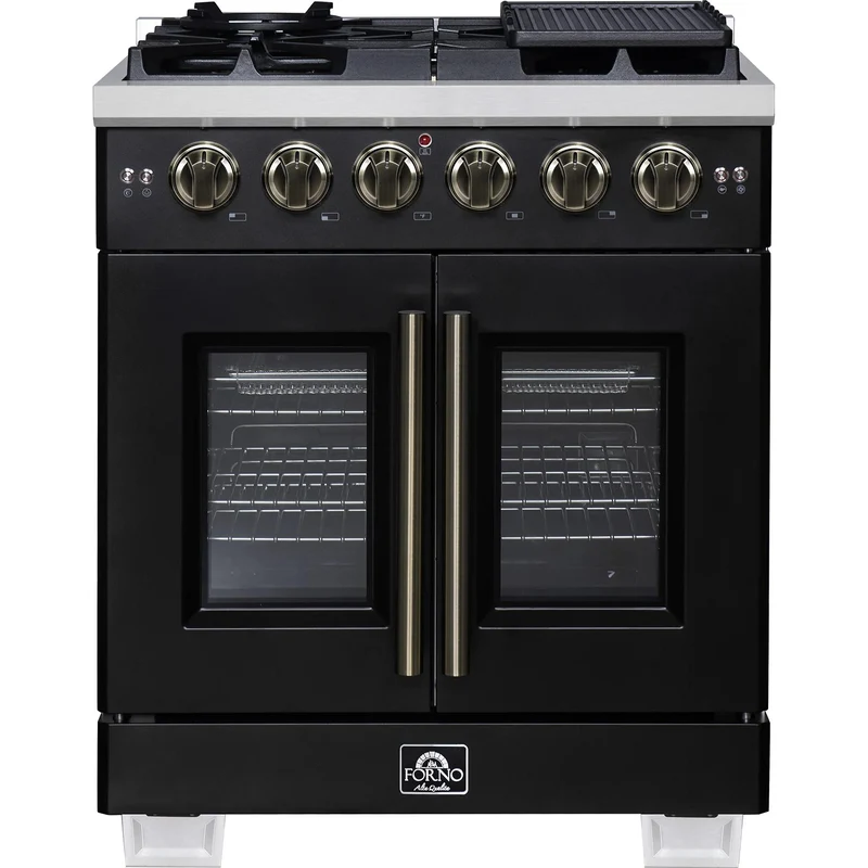 Forno Cuisinière à gaz autoportante Capriasca de 30 po avec portes françaises FFSGS6460-30BLK