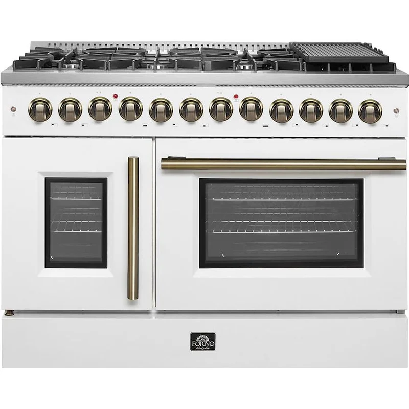 Forno Cuisinière autoportante bi-énergie de 48 pouces avec technologie convection européenne véritable FFSGS6356-48WHT