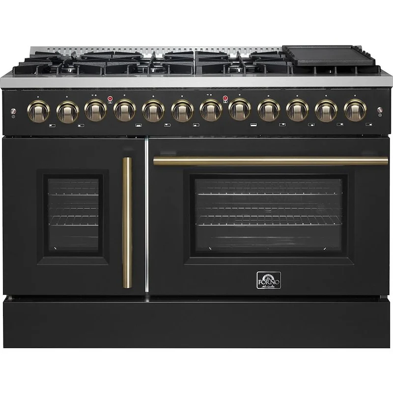 Forno Cuisinière autoportante bi-énergie de 48 pouces avec technologie convection européenne véritable FFSGS6356-48BLK