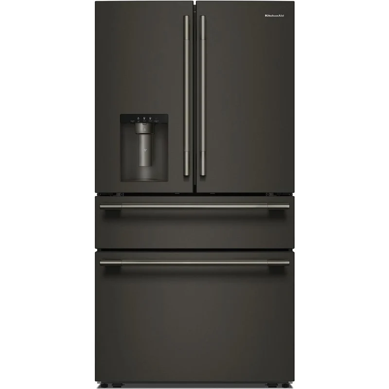 KitchenAid Réfrigérateur quatre portes avec porte à deux battants autoportant de 36 pouces, 29,51 pi. cu. avec distributeur d'eau et de glace KRMF436SBE