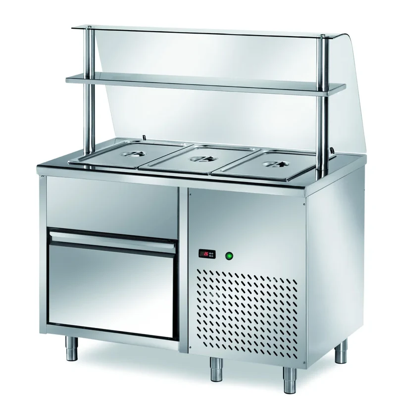 Table réfrigérée libre-service PROFI B200 avec tiroir et rehausse vitrée 1200x700x1400 - 3GN1/1