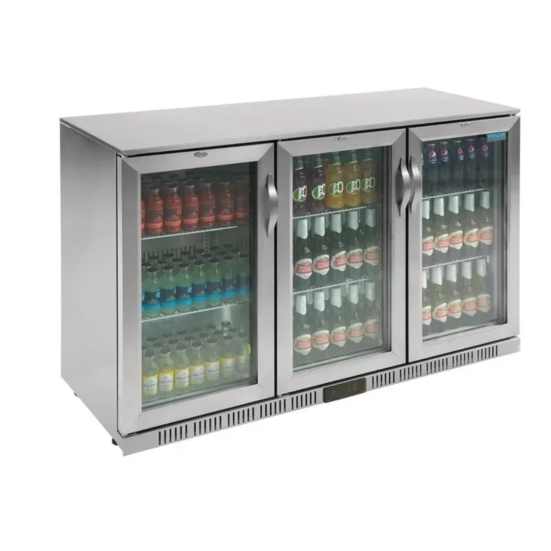 Arrière-bar réfrigéré en inox Polar Série G avec 3 portes battantes 330 L