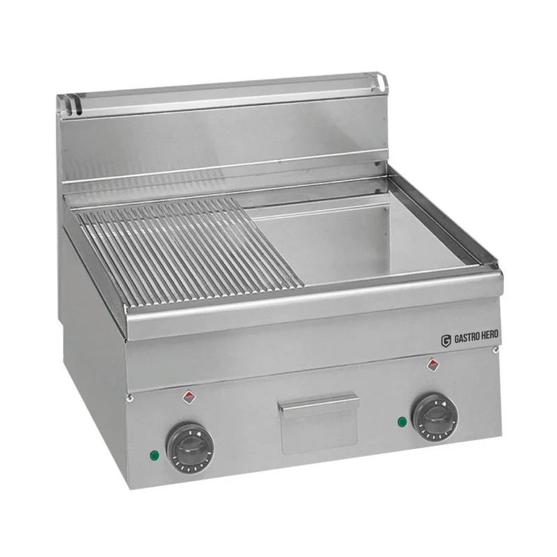 Plancha électrique Série 600 - 60/60 - 1/2 lisse, 1/2 rainurée, chromée - modèle de table - 7,5 kW