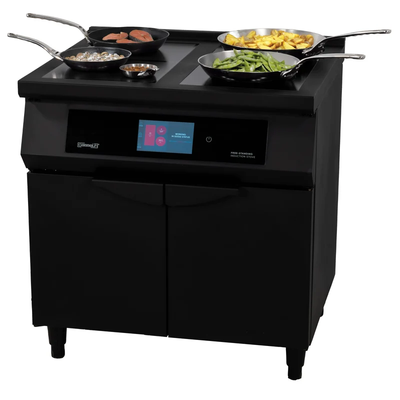 Fourneau à induction 2 feux + 2 plaques Flex zone 800 avec soubassement noire