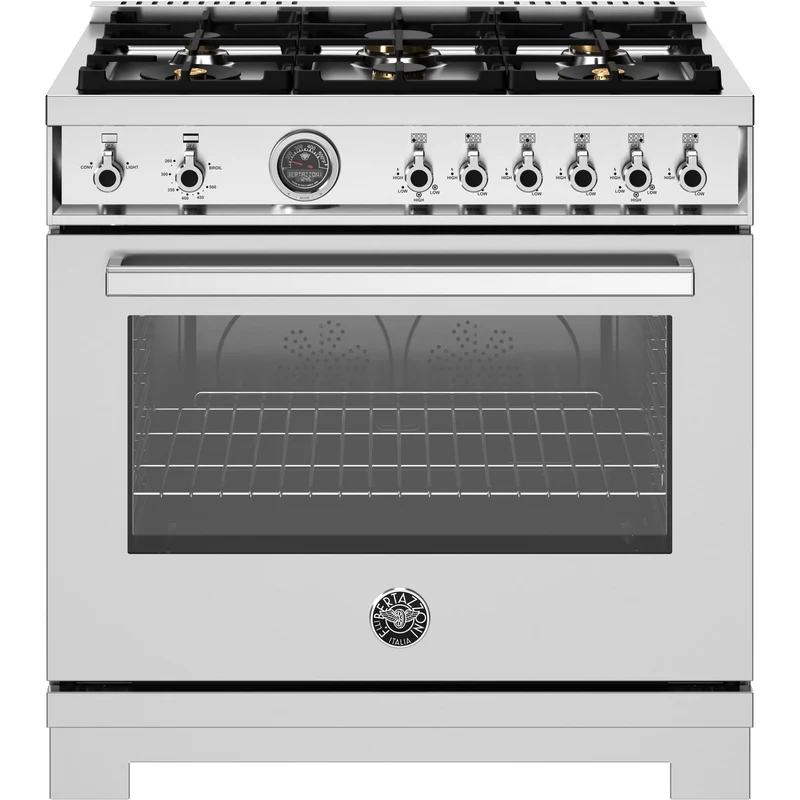 Bertazzoni Cuisinière autoportante à gaz de 36 pouces avec 6 brûleurs PRO366BCFGMXT